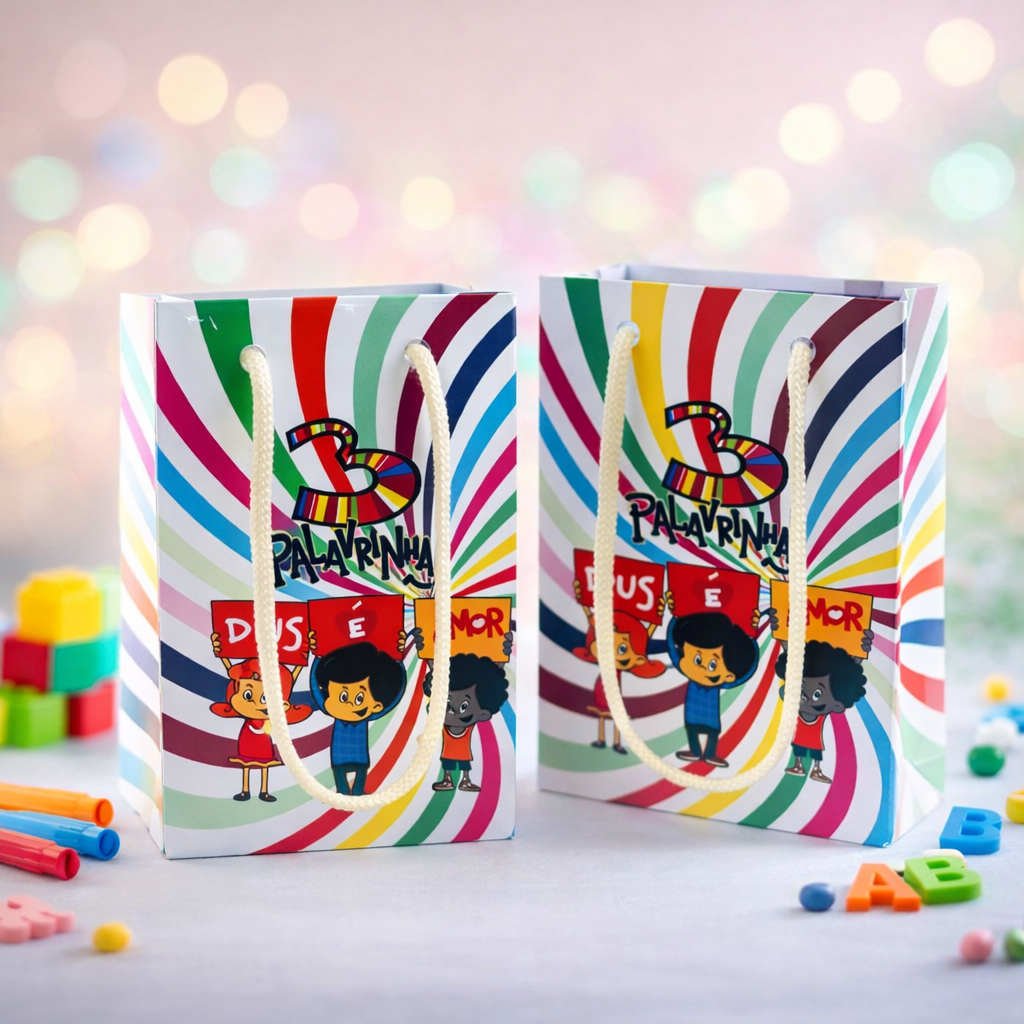 Sacola G 3 Palavrinhas | Sacolinha Personalizada | Sacola com Alça | Lembrancinha| Aniversario