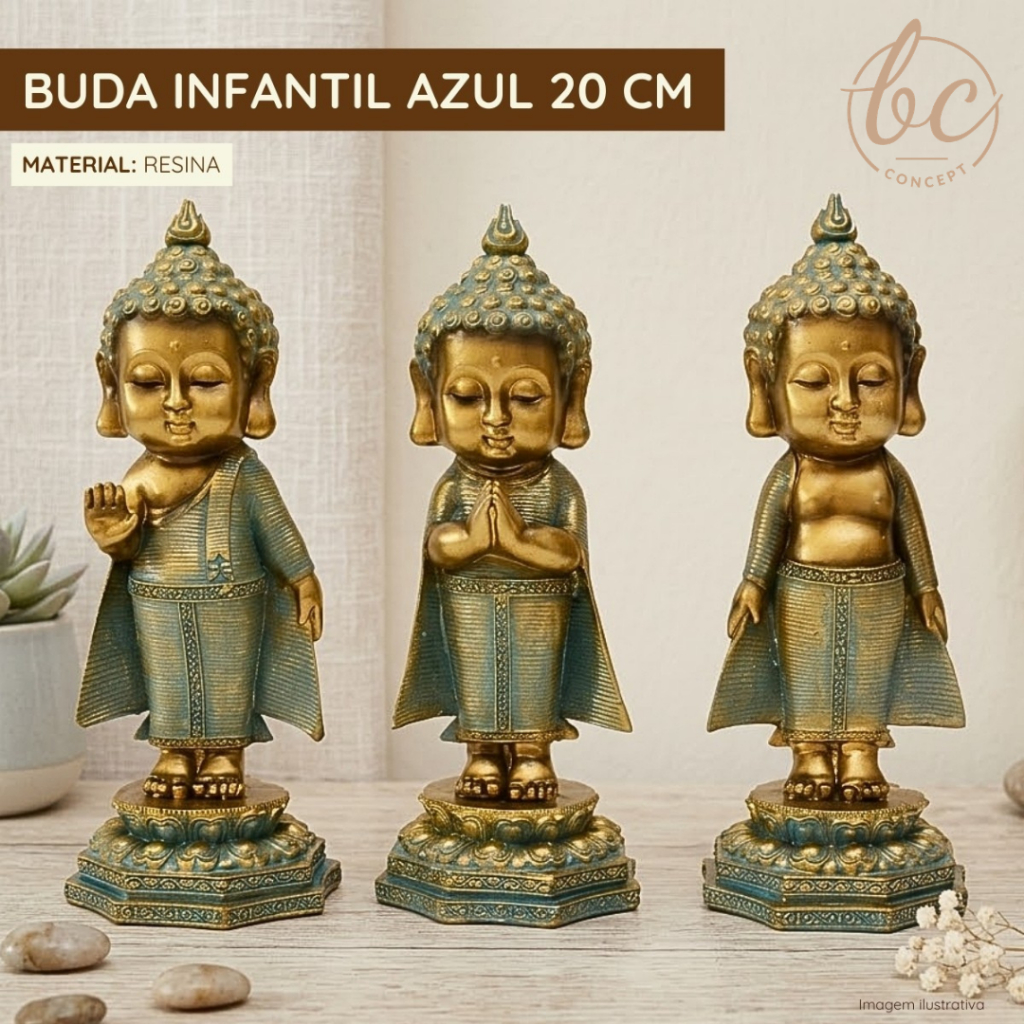 Imagem Buda Infantil Azul Decorativo Resina Zen Estátua Sala Quarto Ambiente Meditação