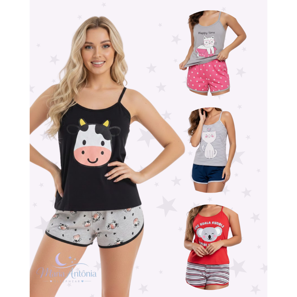 Pijama Baby Doll Conjunto Feminino Malha Leve Confortável Promoção