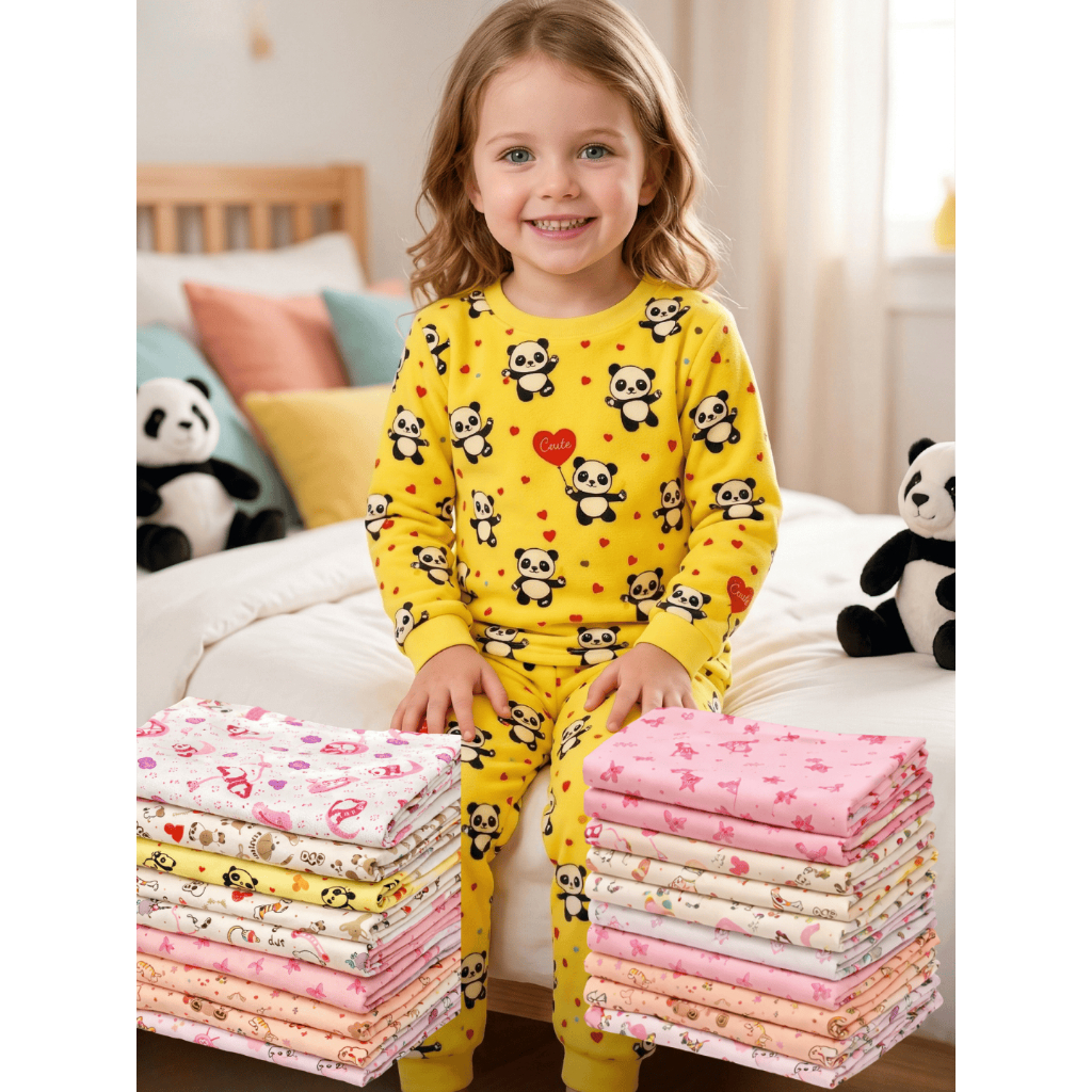 Kit 4 peças Pijamas Infantil Menina Inverno 100% Algodão Estampado Sortido Roupa Infantil feminino