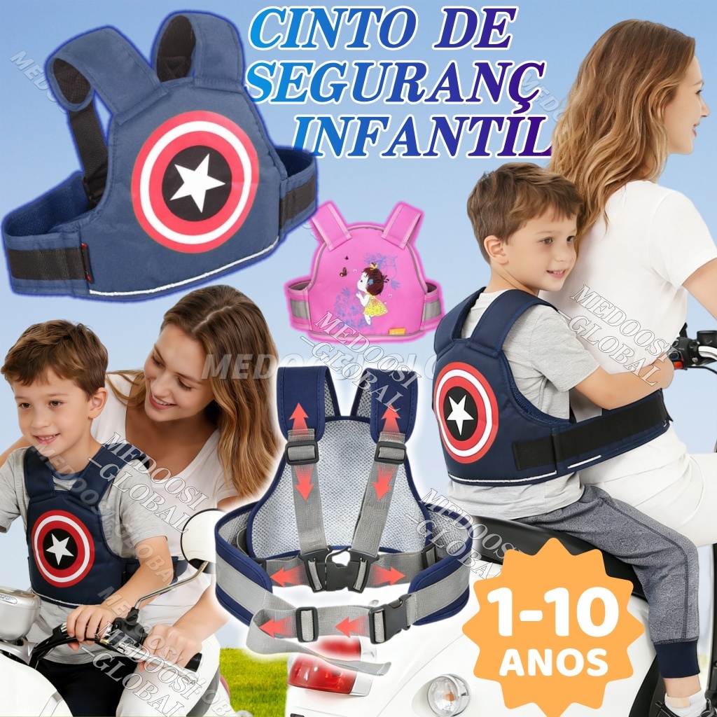 ​​Colete de Cinto de Segurança Proteção Infantil Ajustável para Motocicleta Crianças Bicicleta Arnês Reflexivo Criança​​