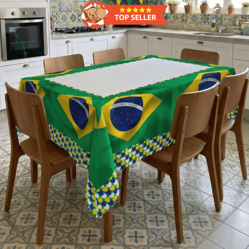 Toalha de Mesa 6 Lugares 2,20x1,50 Copa do Mundo Estampa Brasil Retangular Mesa Posta