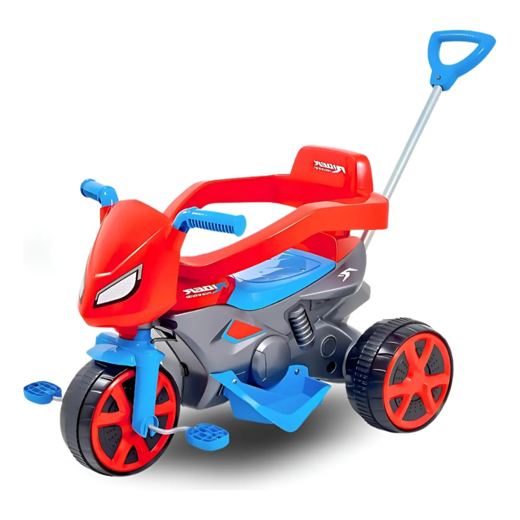 Triciclo Infantil Moto Andador Rider 2 em 1 com Haste Guia e Pedais Motoca de Pa