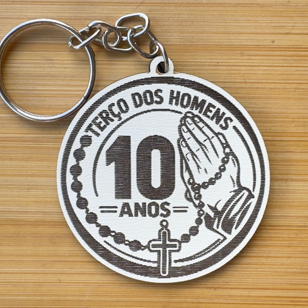 Kit Chaveiros Terço dos Homens MDF Personalizado 10 Anos Igreja Evento Personalizado MDF