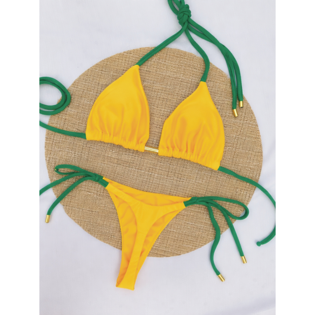 Biquíni Cortininha Feminino Micro Fio Calcinha Lacinho de Amarrar Sem Bojo