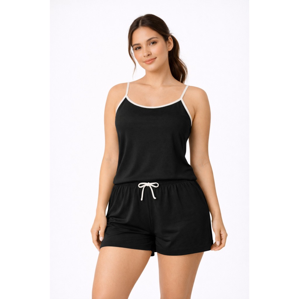 Pijama Feminino Alcinha Preto Baby Doll Short Doll Curto Viscolycra Confortável Leve Fresquinho Macio Elegante Verão em Oferta na Shopee