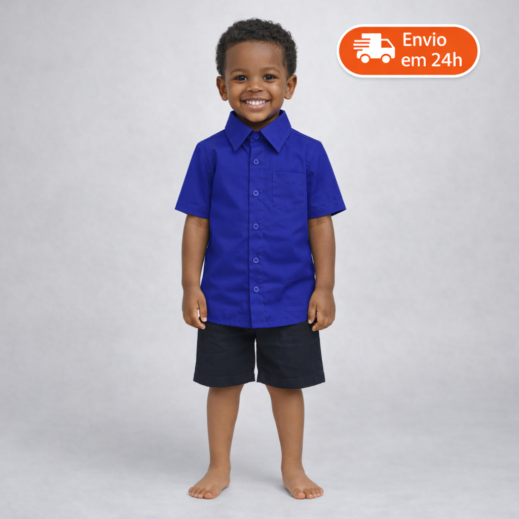 Camisa Social gola polo, lisa e  manga curta Infantil kids Masculina