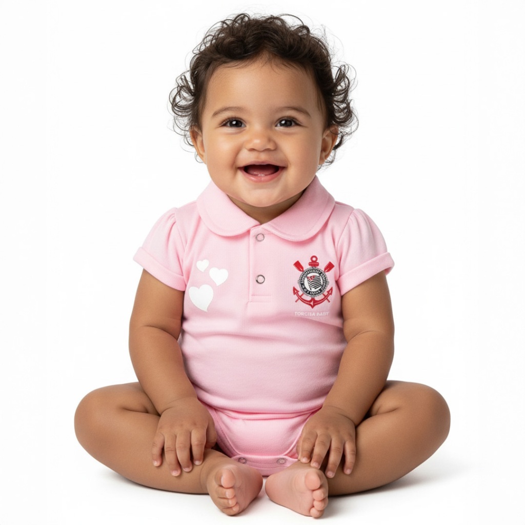 Body Bebê Polo Corinthians Rosa Oficial Torcida Baby