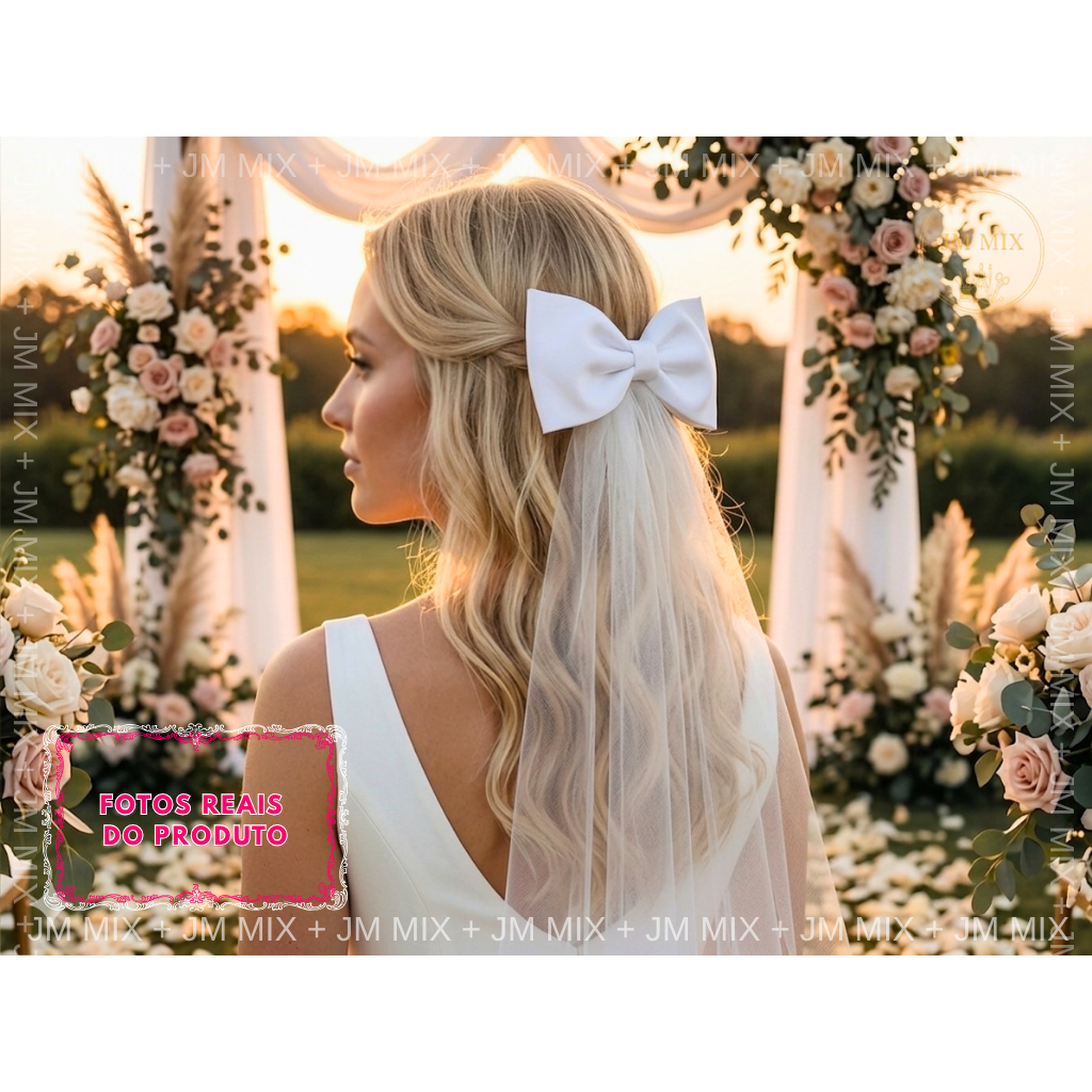 Laço De Cetim Tule Premium Casual - Veu de Noiva Casamento -Batizado 1 Comunhao - Laço De Cabelo Feminino - Civil Igreja