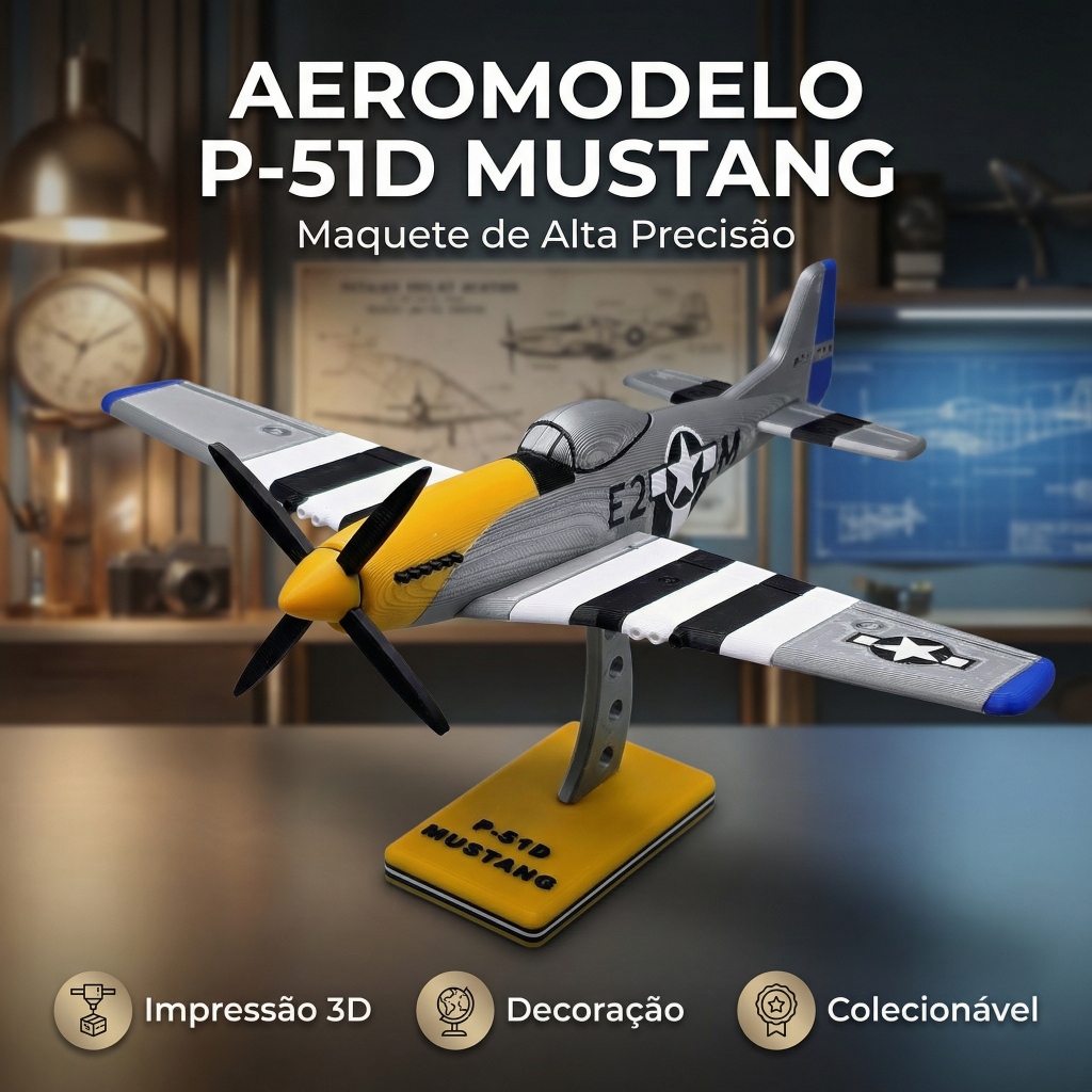 Miniatura Avião P-51D Mustang - Maquete Aeronautica Colecionável - Decoração Retrô Segunda Guerra Mundial WWII
