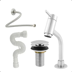 Kit Torneira Lavatório Bancada Banheiro Pia Lavabo Metal
