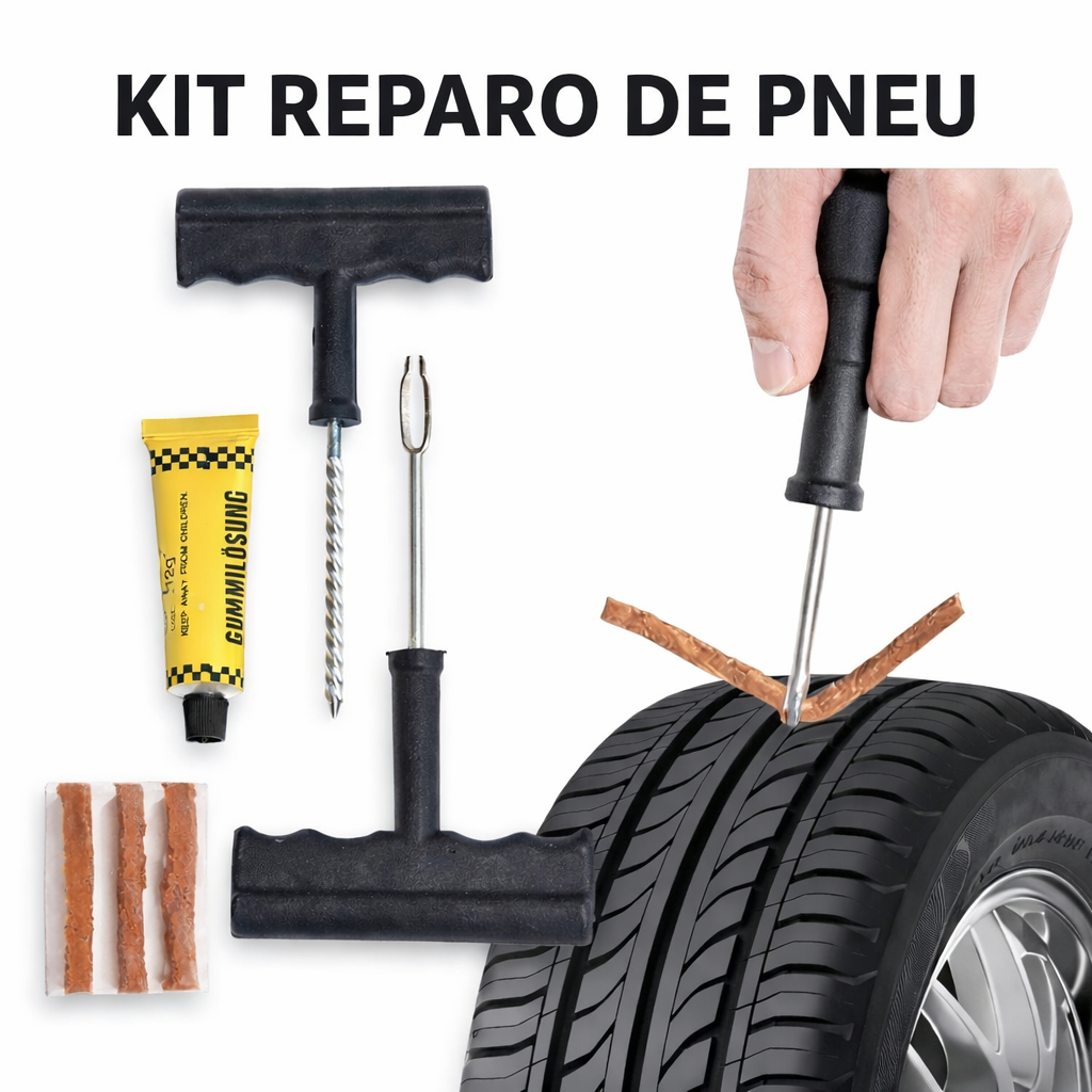 Kit Reparo de Pneu Sem Câmara Tubeless com Cola Ferramentas e Macarrão Universal