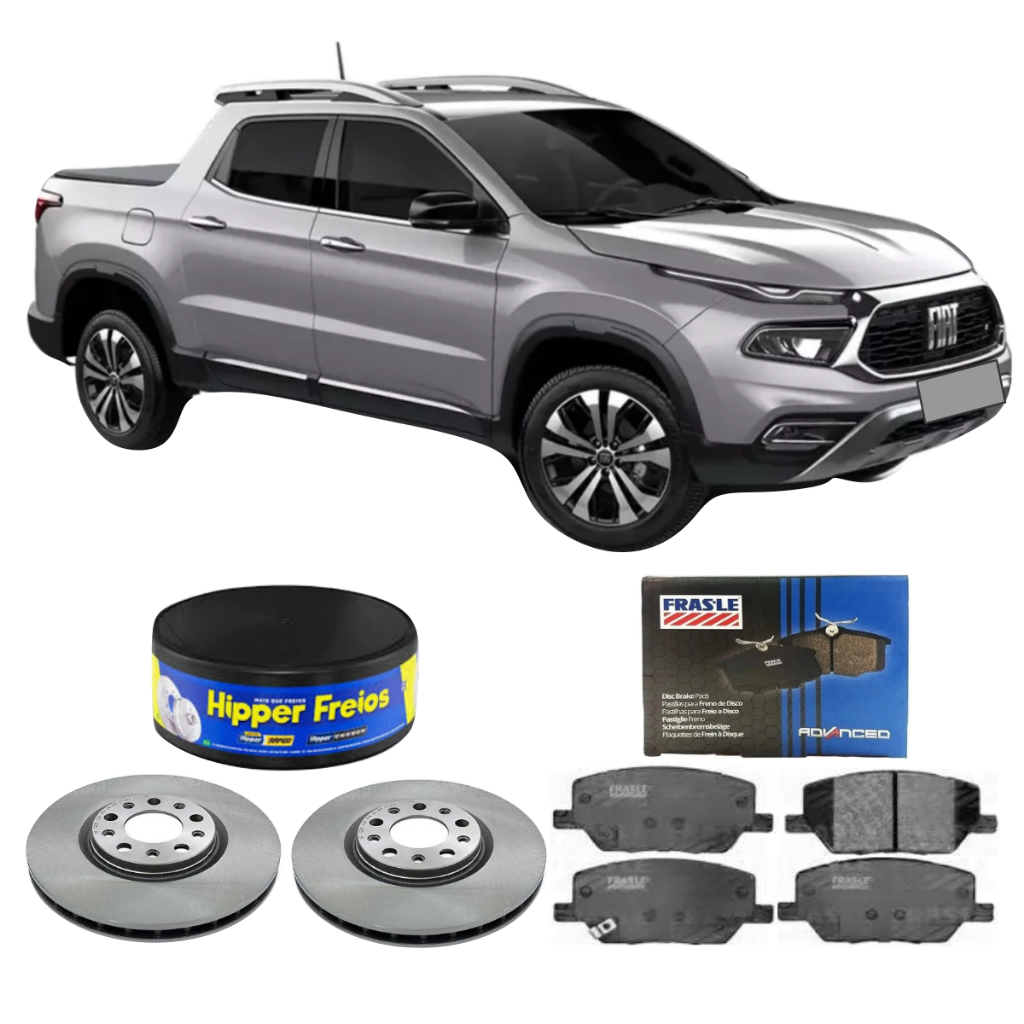 Kit Disco De Freio + Pastilha Dianteira Fiat Toro 1.8 2.0 2.4 2016 A 2025 Hipper Freios Frasle
