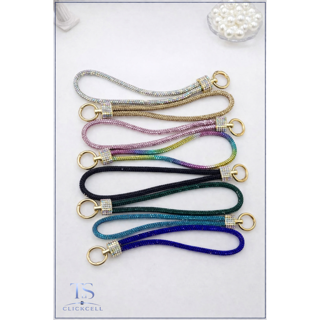 Alça para Celular com Strass Brilhante + Argola Dourada | Chaves Bolsa Luxo