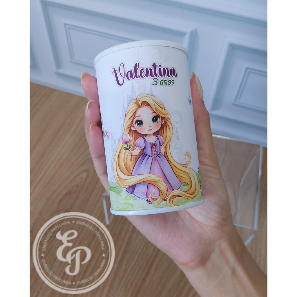 Cofrinho Personalizado Rapunzel | Lembrancinha Festa Infantil  | Princesa  | Nome e Idade