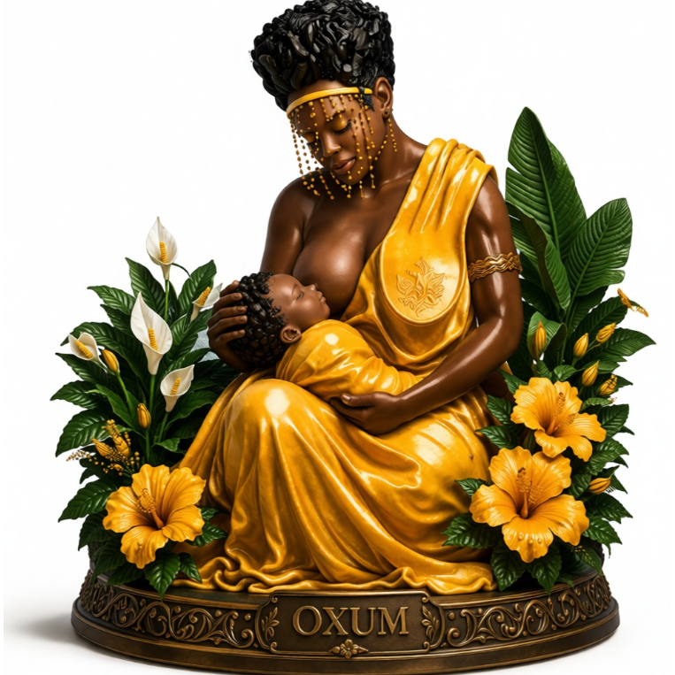 Imagem Orixá Oxum Amamentando 25cm – Escultura Espiritual Maternal | Amor, Proteção e Prosperidade | Peça Exclusiva