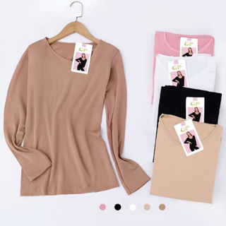 Camada de base quente, segunda pele, mangas compridas, camada dupla, macio como veludo GF119 em Oferta na Shopee