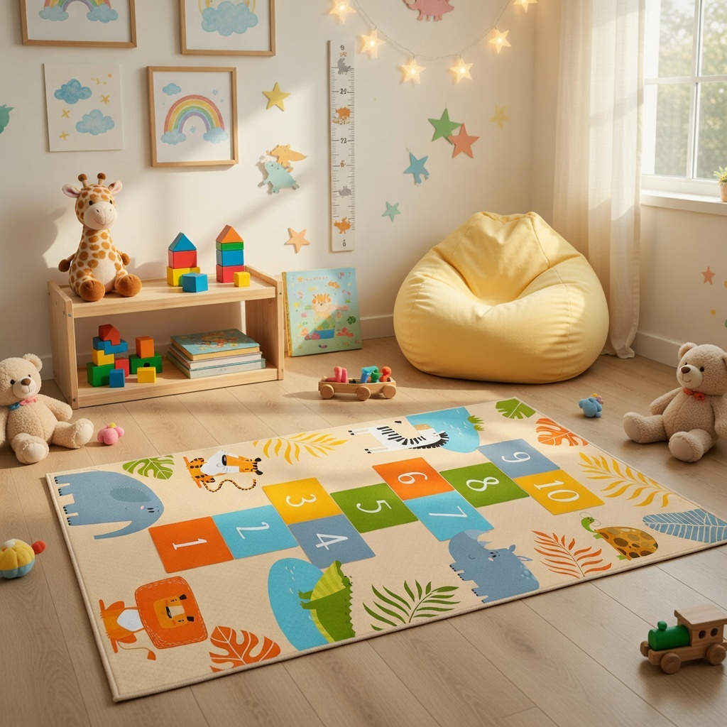 Tapete Emborrachado Infantil Amarelinha Tema Safari Decorativo Antiderrapante 140x220 Tatame Educativo
