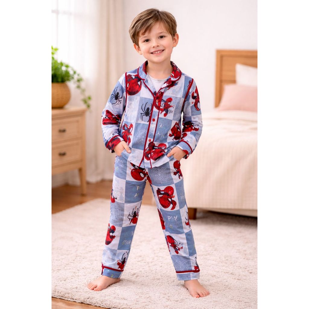 Pijama Infantil Americano Masculino Manga Longa  Estampa Homem-Aranha Patrulha Canina Mickey Suede Premium Jesus Carneir