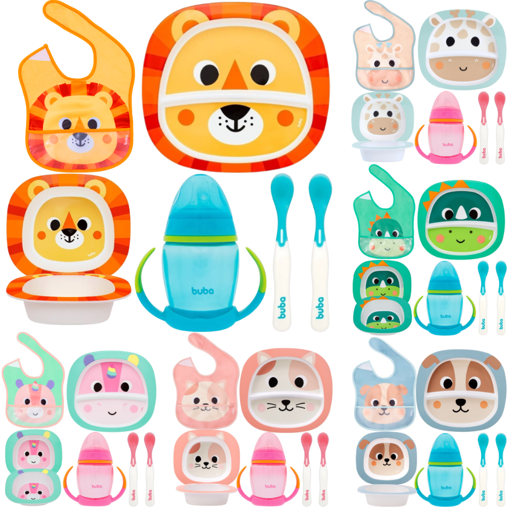 Kit Introdução Alimentar Buba Bubazoo Prato Divisória Prato Bowl Babador Copo Colher Termossensível