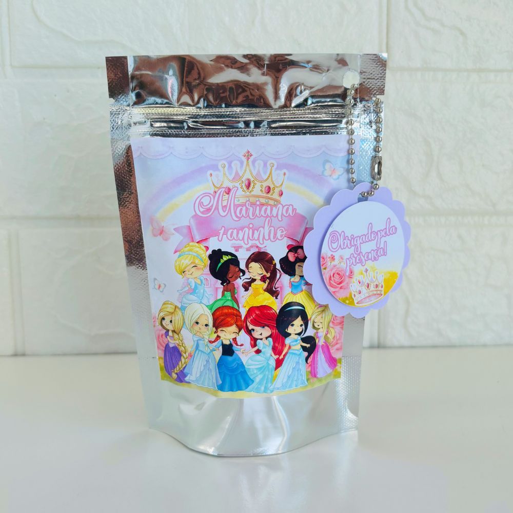 Saquinho Metalizado Ziplock Princesas Cute Personalizado /Lembrancinha de Festa Princesas Baby /Aniversário