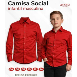 Camisa Social Infantil Vermelha para Menino Algodão Premium