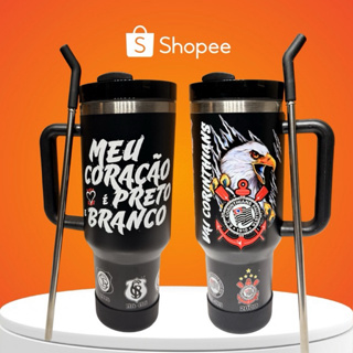 🏆⚫️ Copo Térmico 1.200ml Timão – Adesivo DTF UV ⚫️🏆 em Oferta na Shopee