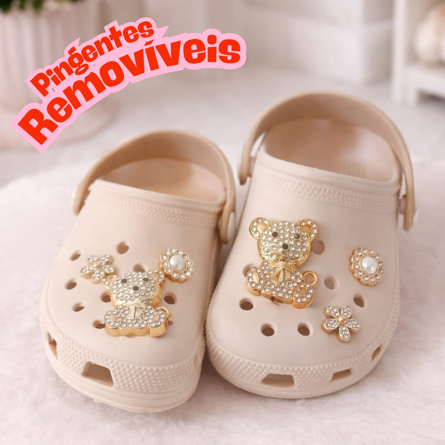 Babuche Bebe Menina Com Pingentes Papete Infantil Feminina Luxo