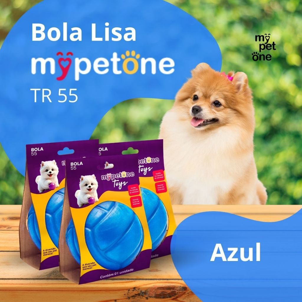 Kit com 3 Bola Lisa Maciça Resistente para Cachorro 55mm Mypetone - Azul