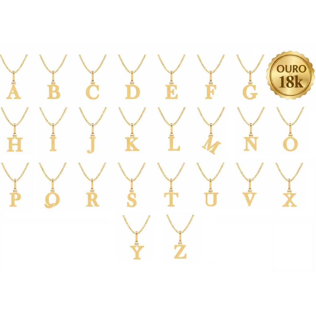 Pingente Letra Ouro 18k 750 Alfabeto Letra Delicada 10mm