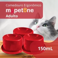 3 Comedouro Cão e Gato Ergonômico Alto 150ml Mypetone Vermelho Adulto/Filhotes
