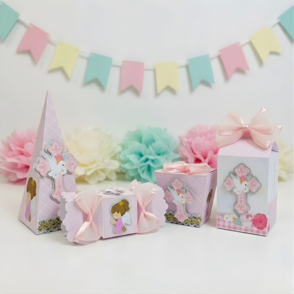 Kit Festa Caixinhas Personalizadas Batizado Menina|Lembrancinha|Pegue e monte|Aniversário Infantil