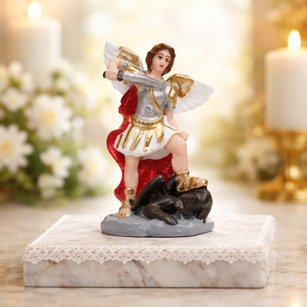 Imagem Estatueta de São Miguel Resina Nacional 8 cm Proteção e Força Espiritual em Oferta na Shopee
