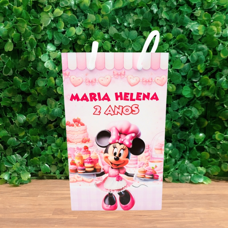 Sacolinha Personalizada Minnie confeiteira Infantil -Festa Lembrancinhas Mimos Aniversário – Todos os temas