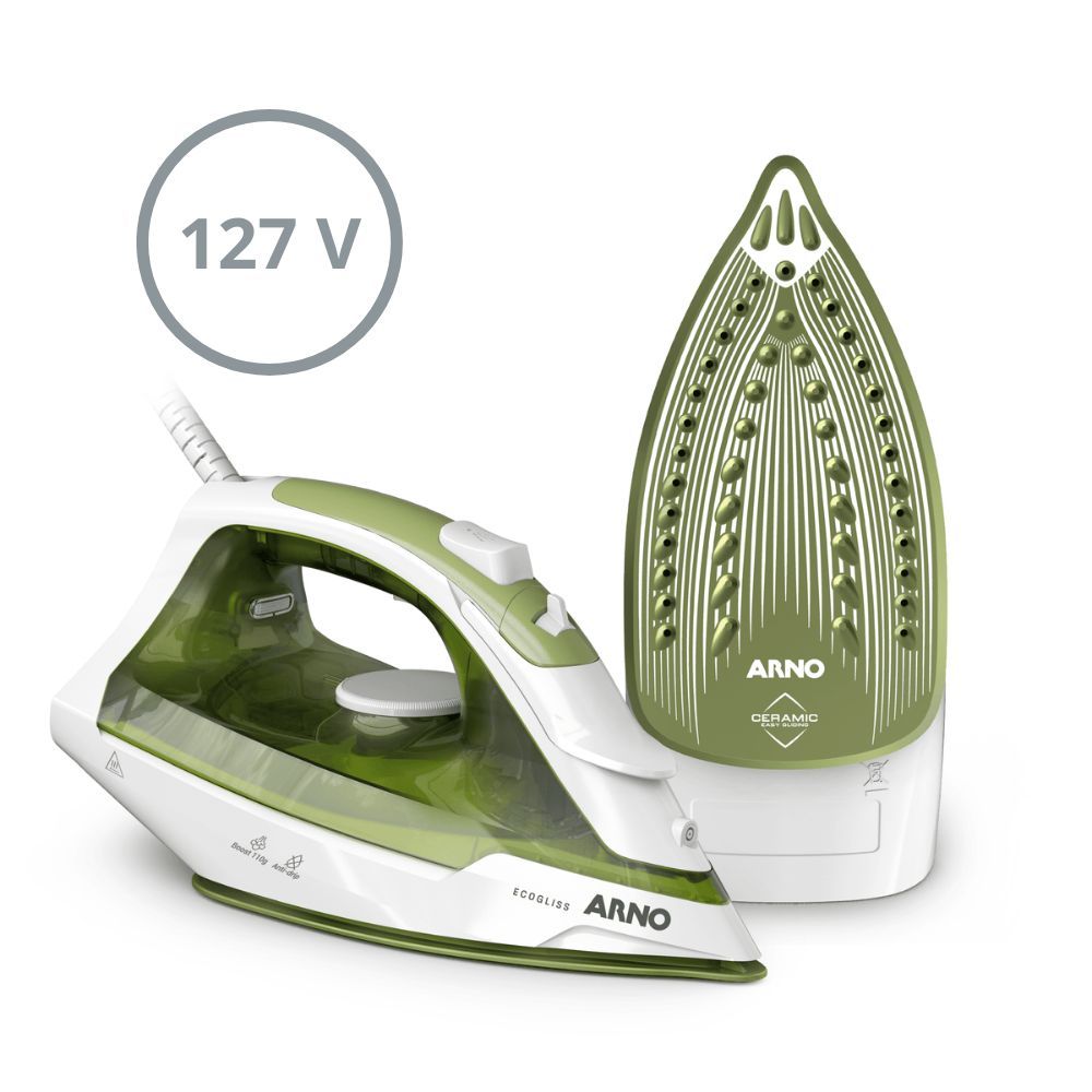 Ferro a Vapor Ecogliss Arno com Base em Ceramica e Modo Eco 1200W FEC2 Verde 127V