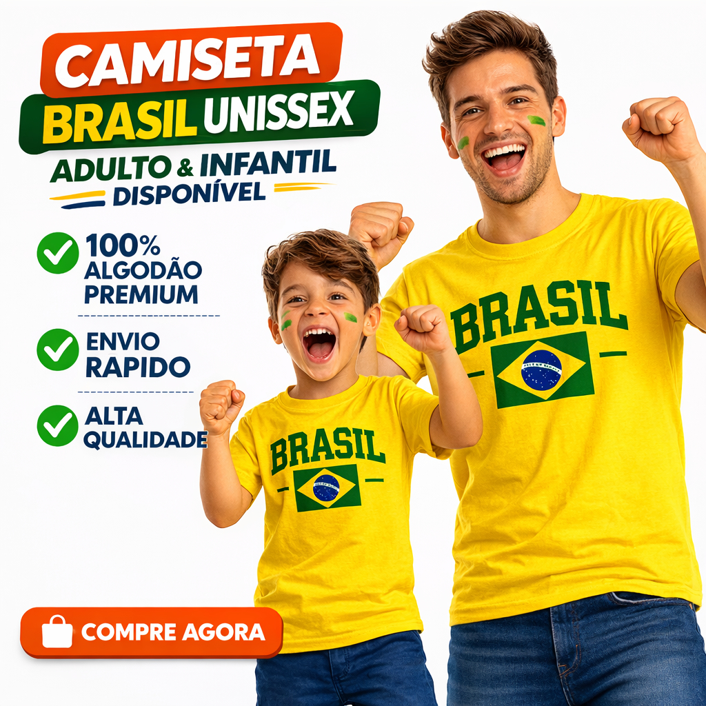 Camiseta Brasil Unissex Adulto e Infantil | Camisa Seleção Brasileira Família 100% Algodão Premium