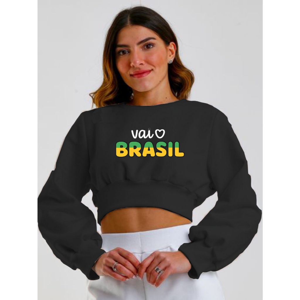 Cropped Moletom Brasil Copa do Mundo 2026 Vai Brasil