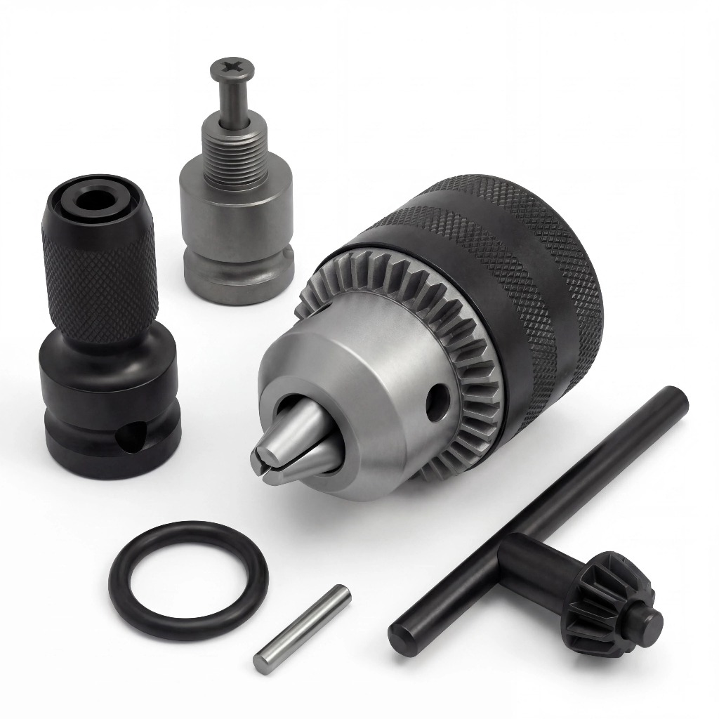 Kit6 Mandril com Chave +  Haste Soquete Adaptador Quadrado Chave De Impacto 1/2Pol Bits 1/4 Engate Rápido Parafusadeira