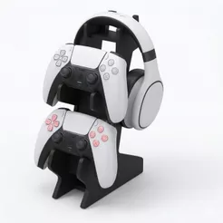 Suporte Mesa Porta Controle Vídeo Game Fone Ps4 Ps5 Xbox One - MDF PRETO