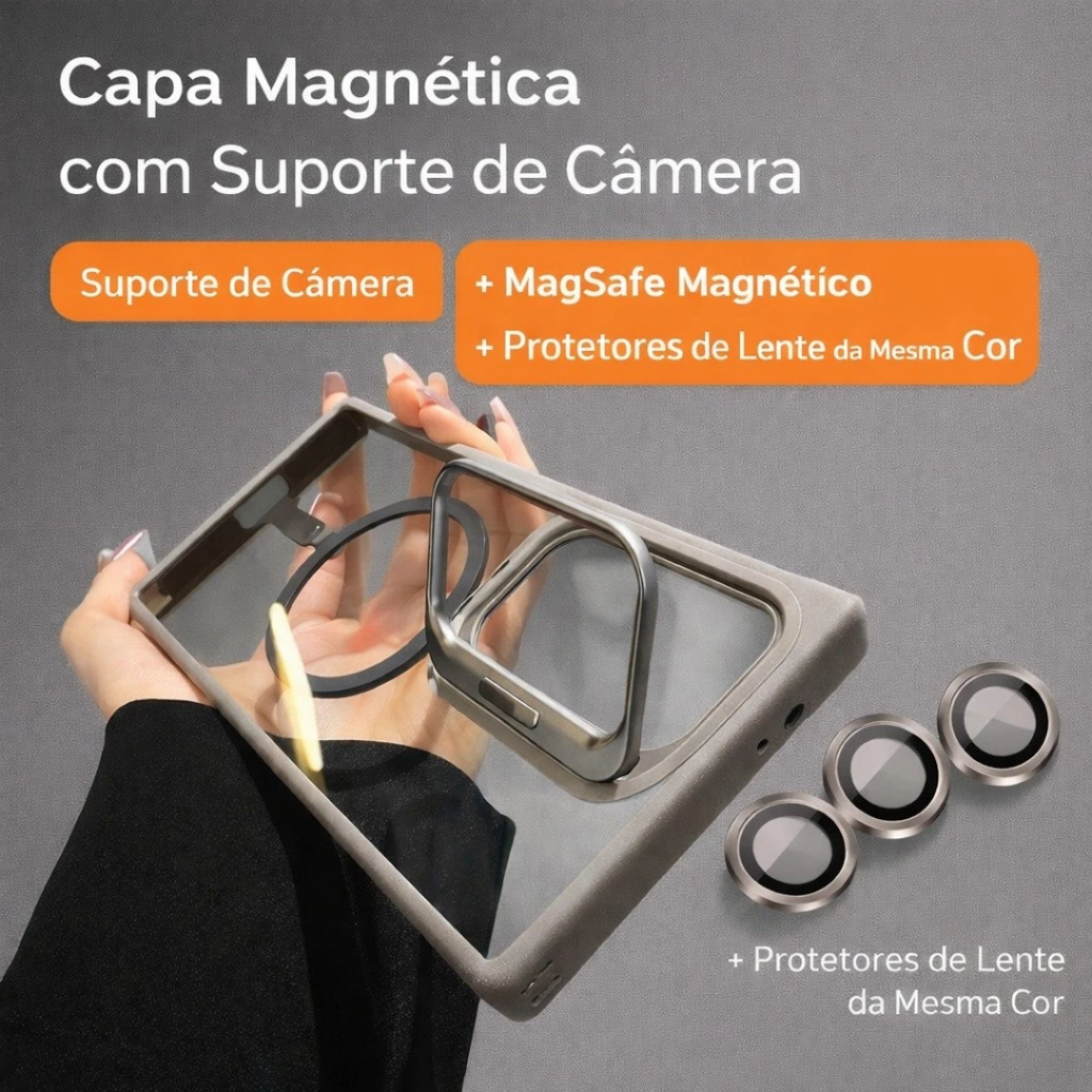 Capa Magnética Magsafe + Lentes de proteção suporte p/ Samsung S26Ultra 25FE S23Ultra S24ULTRA S24FE