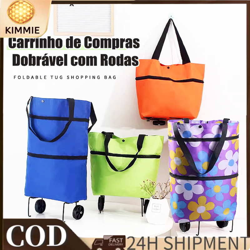 Carrinho de Compras para Supermercado Bolsa Dobrável com Rodas Ideal para Idosos Gestantes10 litros