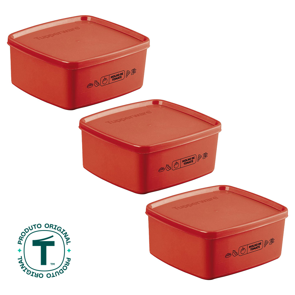 Kit com 3 Potes Herméticos Tupperware Jeitosinho Molho de Tomate 400ml