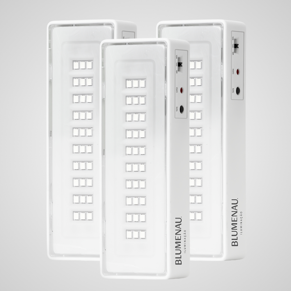 Kit 3x Luminária Luz De Emergência LED Recarregável 6500K Bivolt Horas De Autonomia