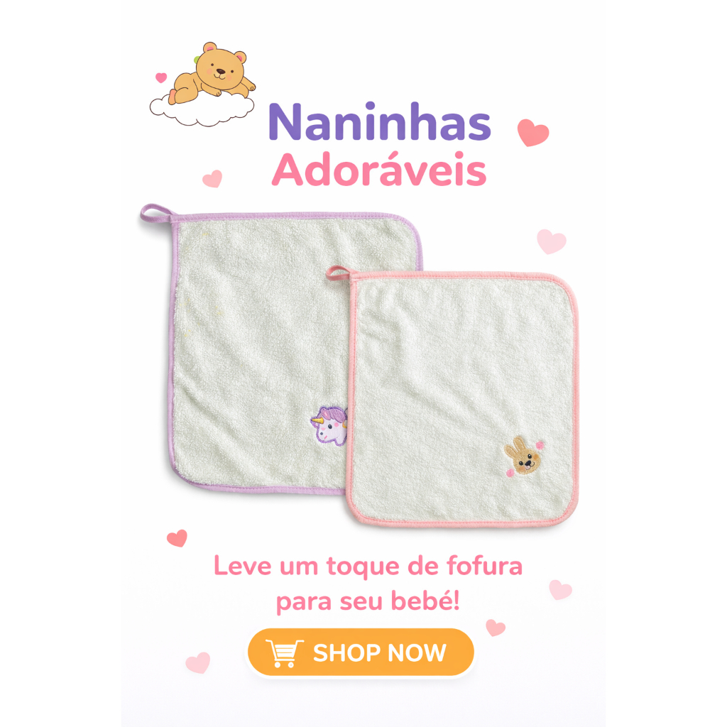 Kit 2 Naninhas Bebê Toalhinha De Boca Algodão Macia Pano De Boca Infantil Bordada Absorvente