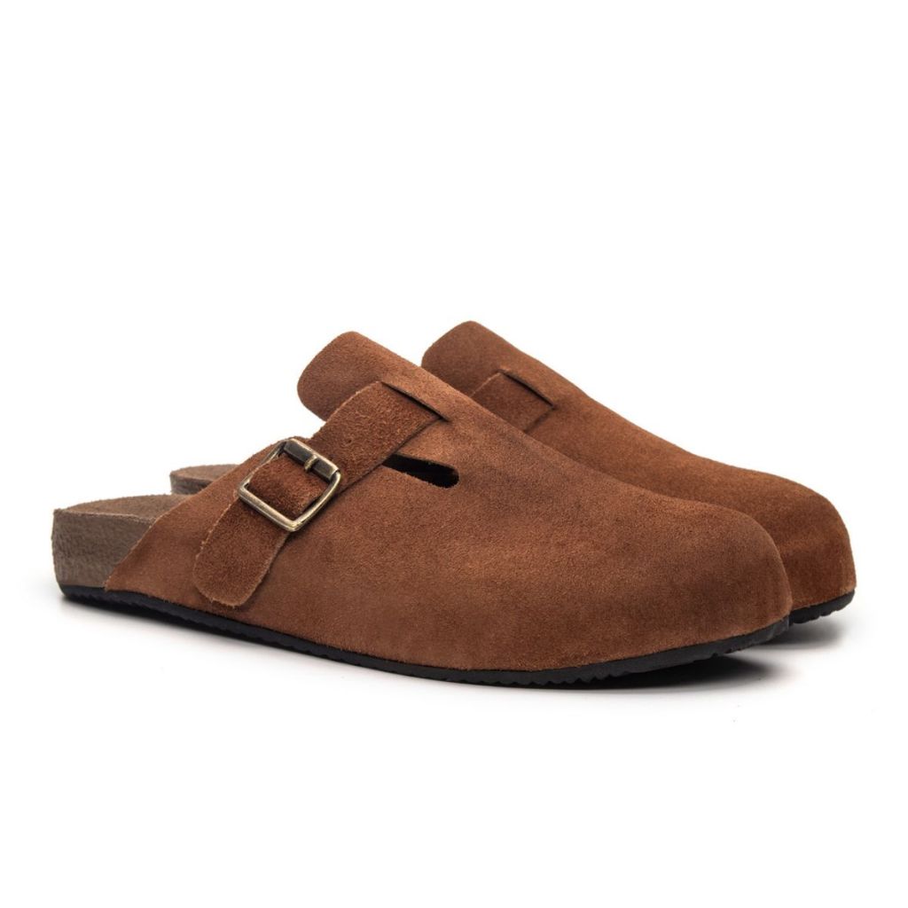 Sandália Masculina Clog Papete Mule Couro Legítimo Confortável Antiderrapante Casual Premium Havana