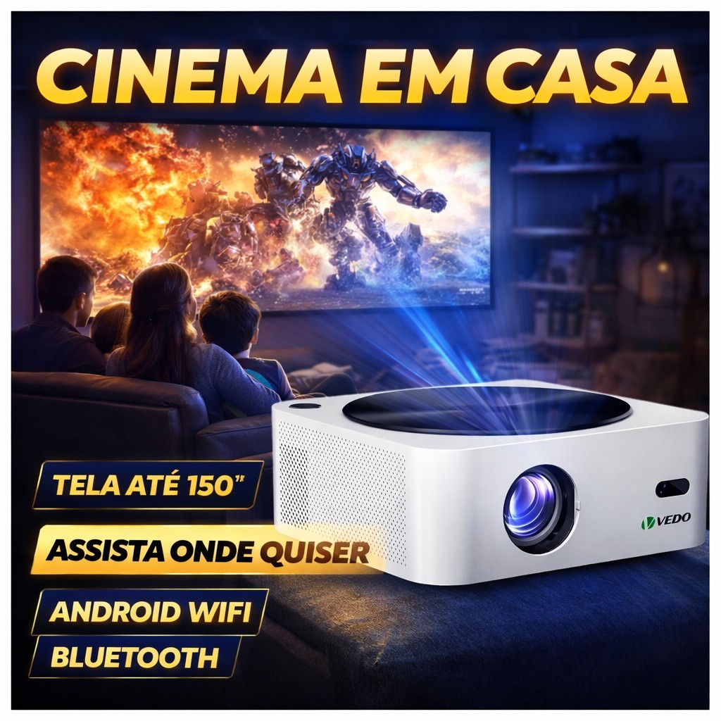 Mini Projetor Vedo Portátil LED 1080p 12000 Lúmens HDMI Hdk8