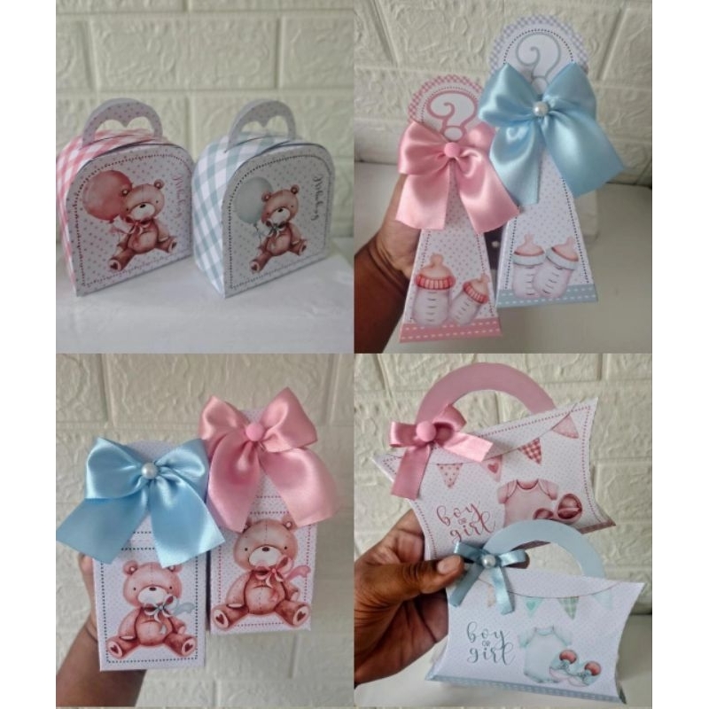 Kit Caixas Personalizadas Chá Revelação | Chá de Bebê | Chá de Bençãos | Ursinho Rosa Ursinho Azul