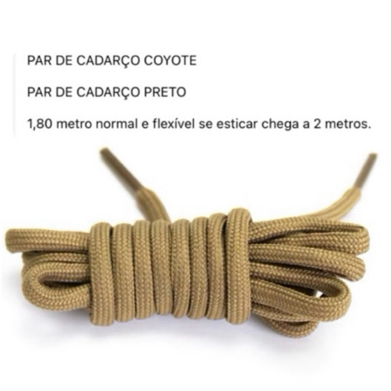 Cadarço Redondo para Bota Militar – Coyote ou Preto, 140cm