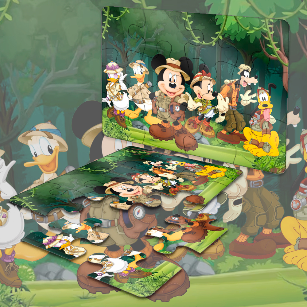 10/20/30 Kit's Lembrancinhas QUEBRA CABEÇA 12 PEÇAS MICKEY SAFARI Festa Infantil