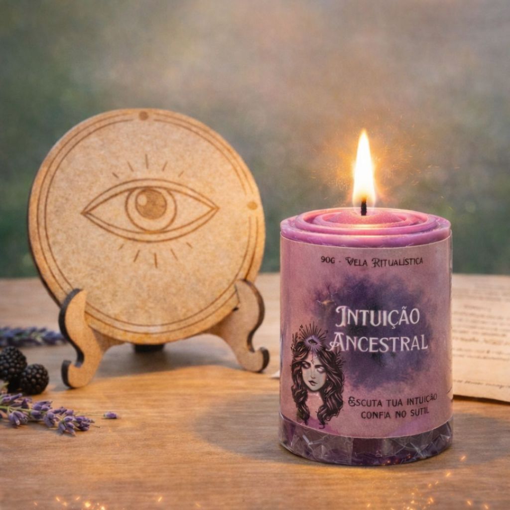 Kit Vela Aromática Intuição Ancestral + Selo Mágico Wicca Bruxa Ritual Energia Espiritual Conexão Interior Oxum Umbanda